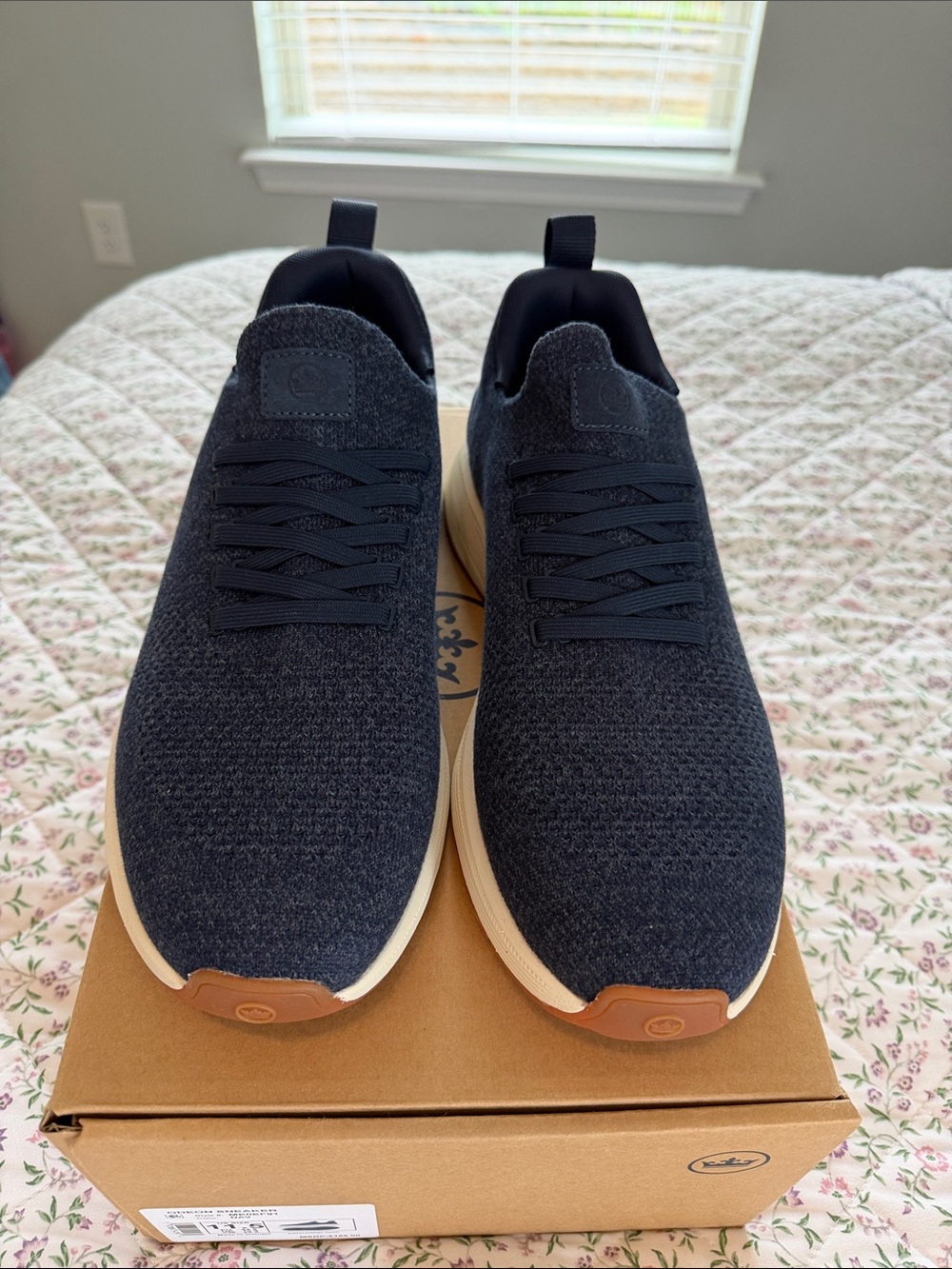 Peter Millar Men's Knit Lace-Up Sneakers in Navy with Tan Accents